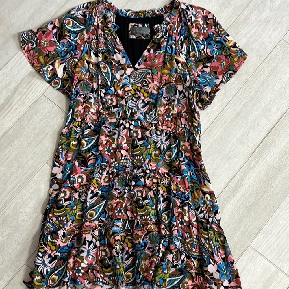 Anthropologie Multicolor Paisley Tiered Mini Dress